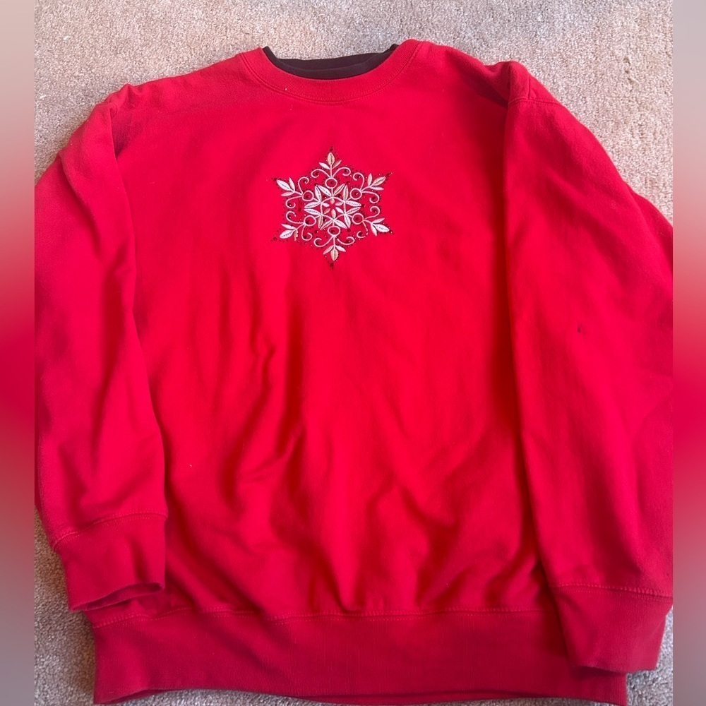 Snowflake Red M & C Sportswear Grandma Sweater Christmas Winter Vintage Sz L